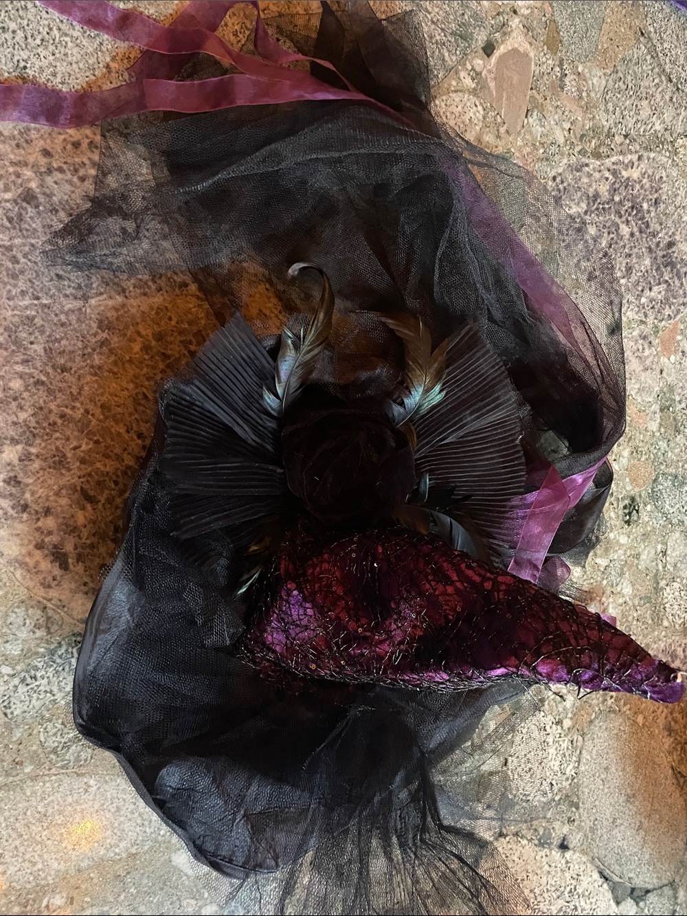 Black & Purple Feathered Witch Hat - Women's Costume Accessory